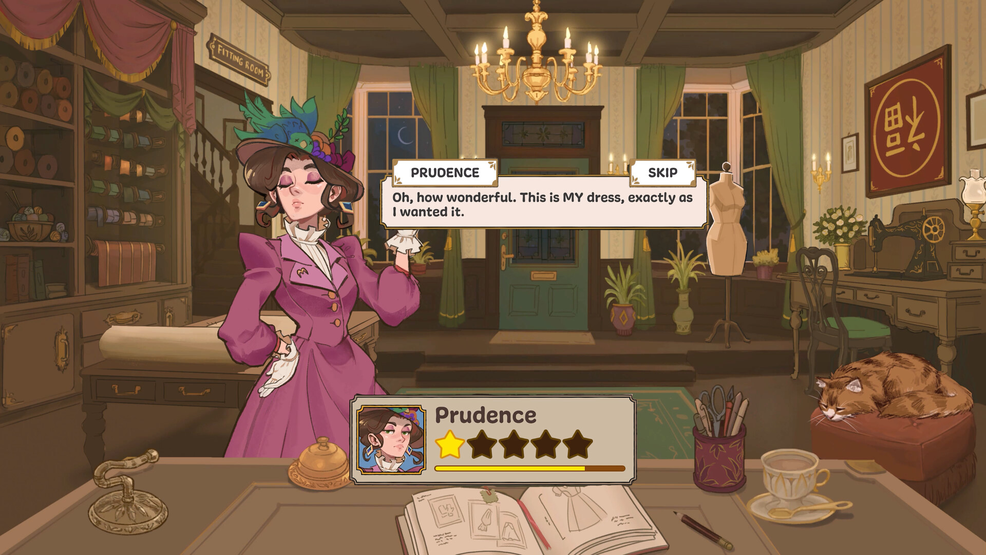 Prudence visiting the shop with a five-star review panel