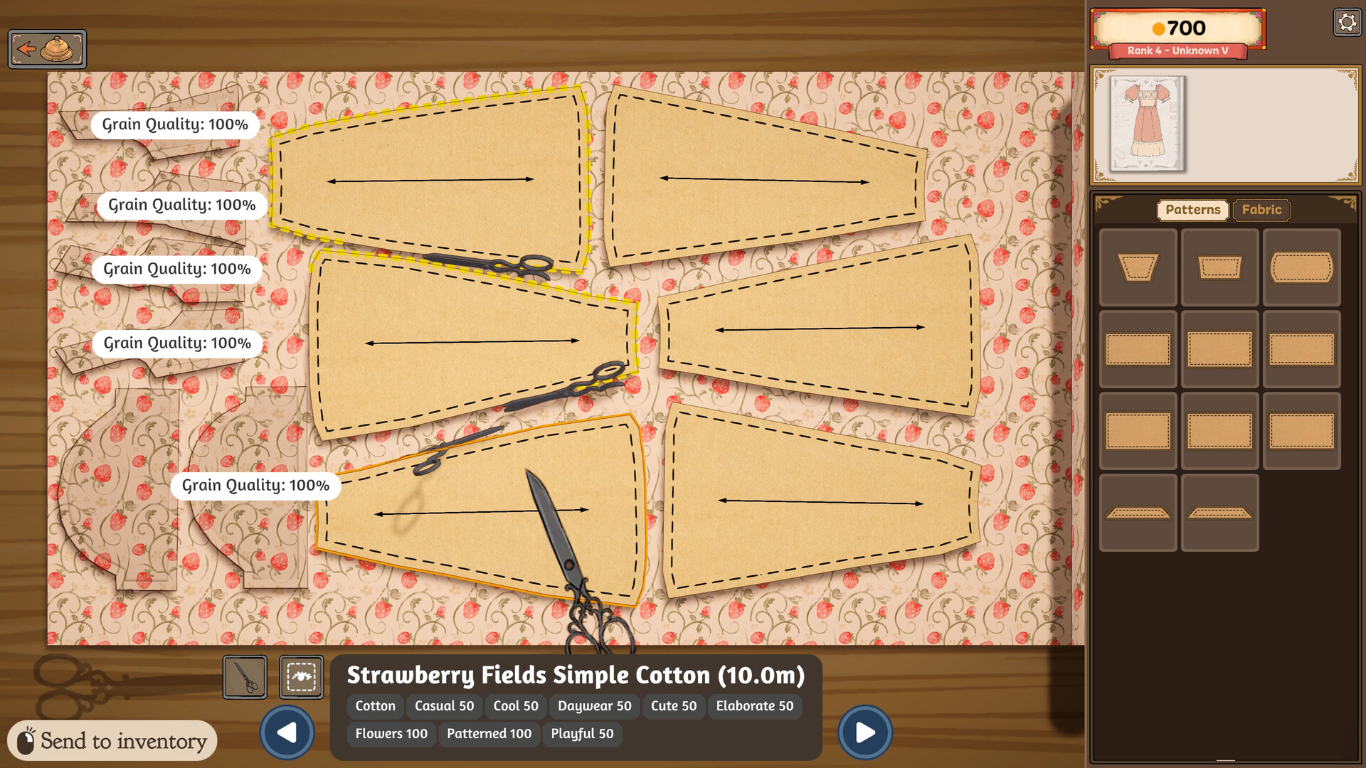 Dressmaker cutting table with grain arrows and scissors